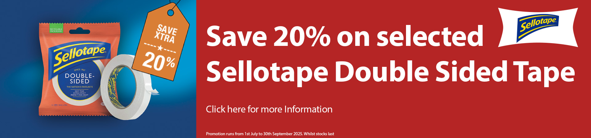 Sellotape Double Sided Tape: Save xtra 20% (promotion ends on 30/09/2025)